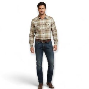 Frye Casual Button Down Cowboy Country Western Plaid Shirt - Men's M